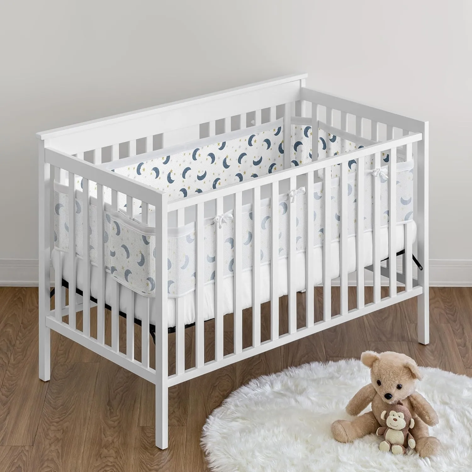 Sweet Jojo Designs   BreathableBaby Moon and Star Boy, Girl, Unisex/Gender Neutral Breathable Mesh Crib Liner Pad Baby and Infant - Navy Blue and Gold Watercolor Celestial Sky Outer Space Galaxy