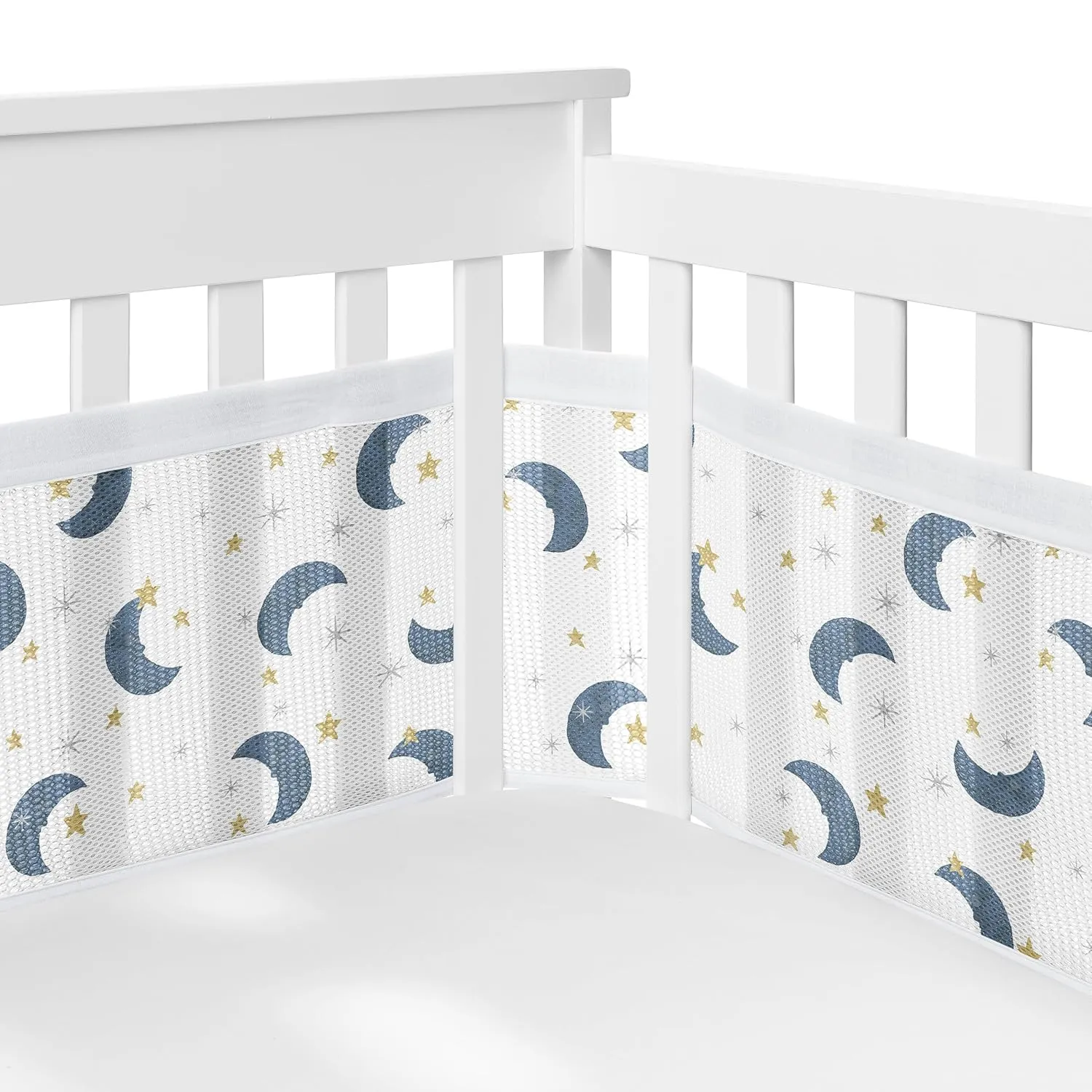 Sweet Jojo Designs   BreathableBaby Moon and Star Boy, Girl, Unisex/Gender Neutral Breathable Mesh Crib Liner Pad Baby and Infant - Navy Blue and Gold Watercolor Celestial Sky Outer Space Galaxy