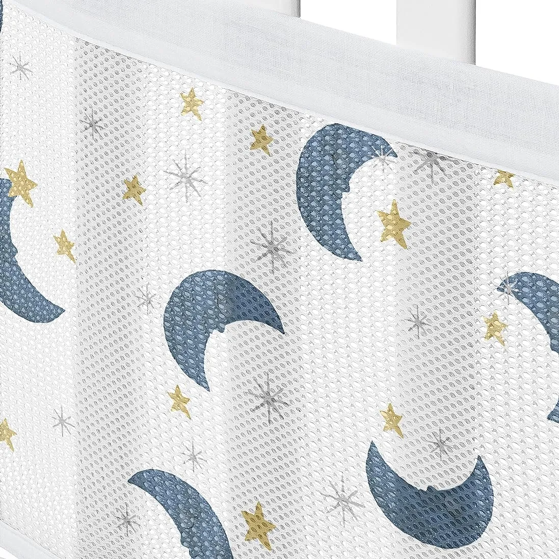 Sweet Jojo Designs   BreathableBaby Moon and Star Boy, Girl, Unisex/Gender Neutral Breathable Mesh Crib Liner Pad Baby and Infant - Navy Blue and Gold Watercolor Celestial Sky Outer Space Galaxy