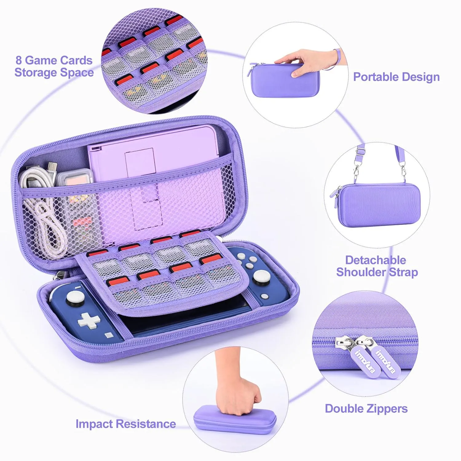 Switch Lite Case - innoAura 18 in 1 Switch Lite Accessories Bundle with Switch Lite Carrying Case, Switch Game Case, Switch Lite Screen Protector, Switch Thumb Grips (Purple)