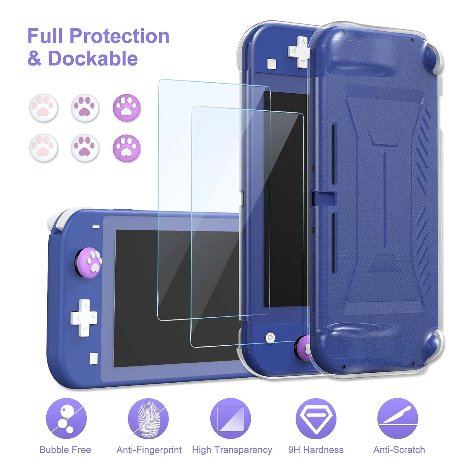 Switch Lite Case - innoAura 18 in 1 Switch Lite Accessories Bundle with Switch Lite Carrying Case, Switch Game Case, Switch Lite Screen Protector, Switch Thumb Grips (Purple)