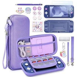 Switch Lite Case - innoAura 18 in 1 Switch Lite Accessories Bundle with Switch Lite Carrying Case, Switch Game Case, Switch Lite Screen Protector, Switch Thumb Grips (Purple)