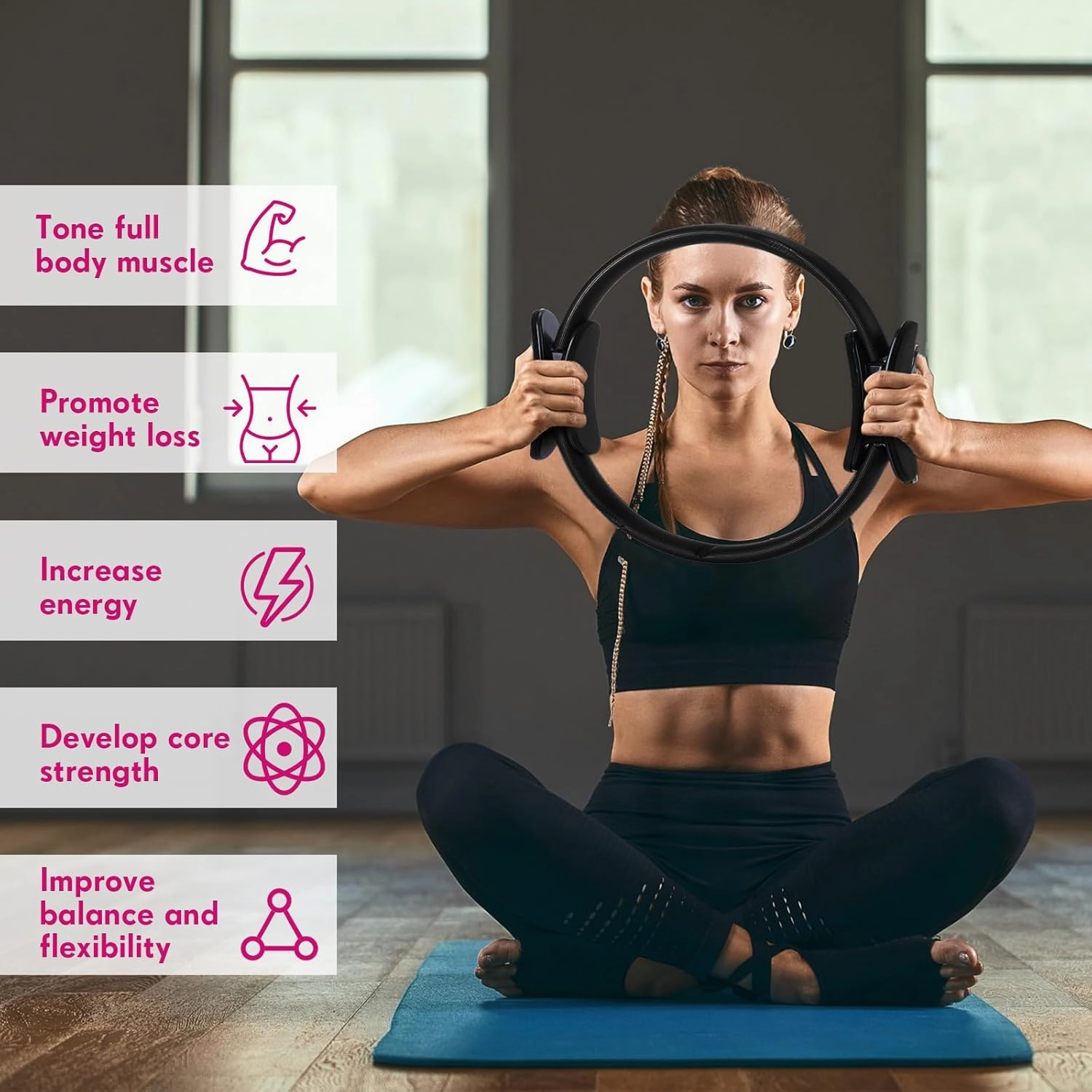 Syhood Pilates Ring 11. 81 Inch Pilates Circle Yoga Ring Magic Lightweight Flexible Workout Equipment for Fitness Physical Therapy Resistance Exercise Arms Legs
