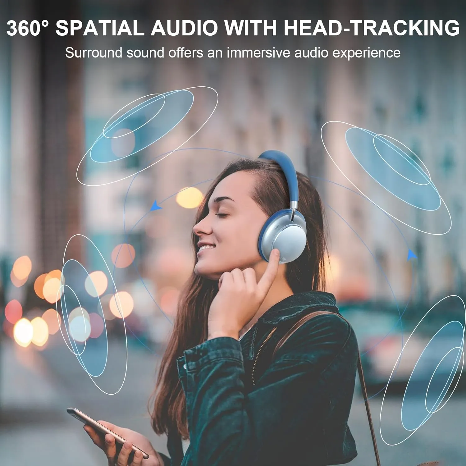 T-fun NC35 Hybrid Active Noise Cancelling Headphones, 360° Spatial Audio with Head Tracking, Over Ear Headphones Wireless Bluetooth 5.3, 55H ANC Playtime, Deep Bass, Custom EQ via App, for Travel Home