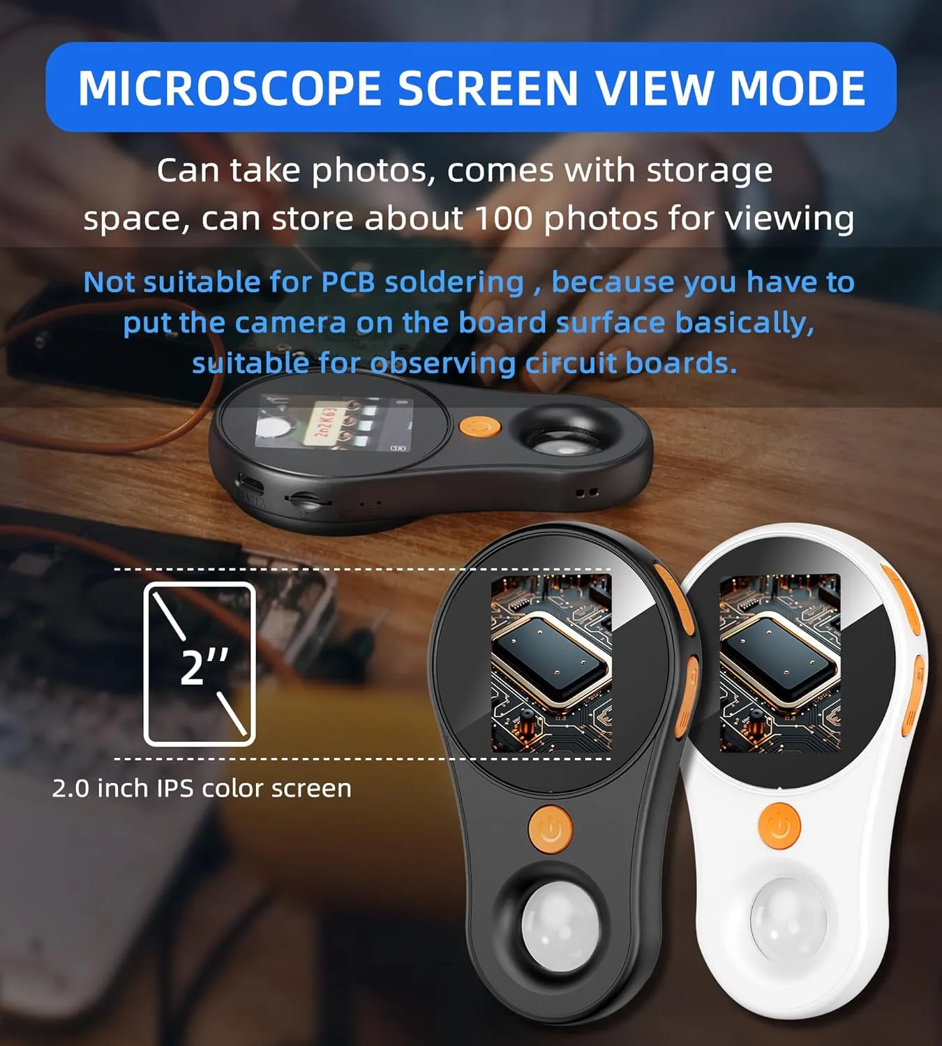 T TAKMLY Magnifying Glass with Light Portable Handheld USB Digital Microscope Macro Camera 2.0 inch IPS Color Screen Fixed Focus, 200w Pixel, 500x Magnification, Compatible with Windows, Mac OS