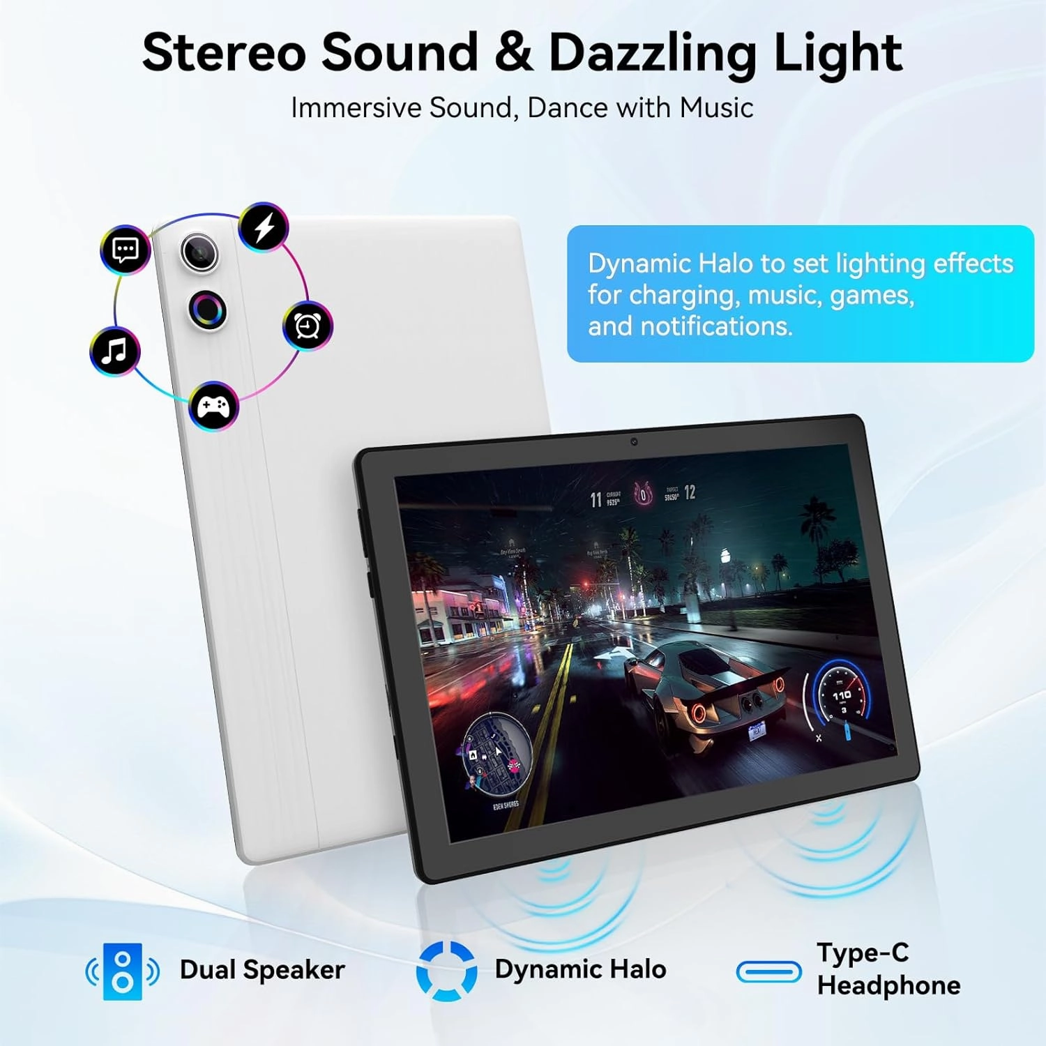 Tablet, Android Tablet, 16GB RAM 128GB ROM 1TB Expansion, 8-Core Processor, Android 14, 11 inch 1280x800 FHD Touch Screen, Widevine L1, Dynamic Halo, Dual Camera, WiFi6,BT5.3, 6800mAh Battery