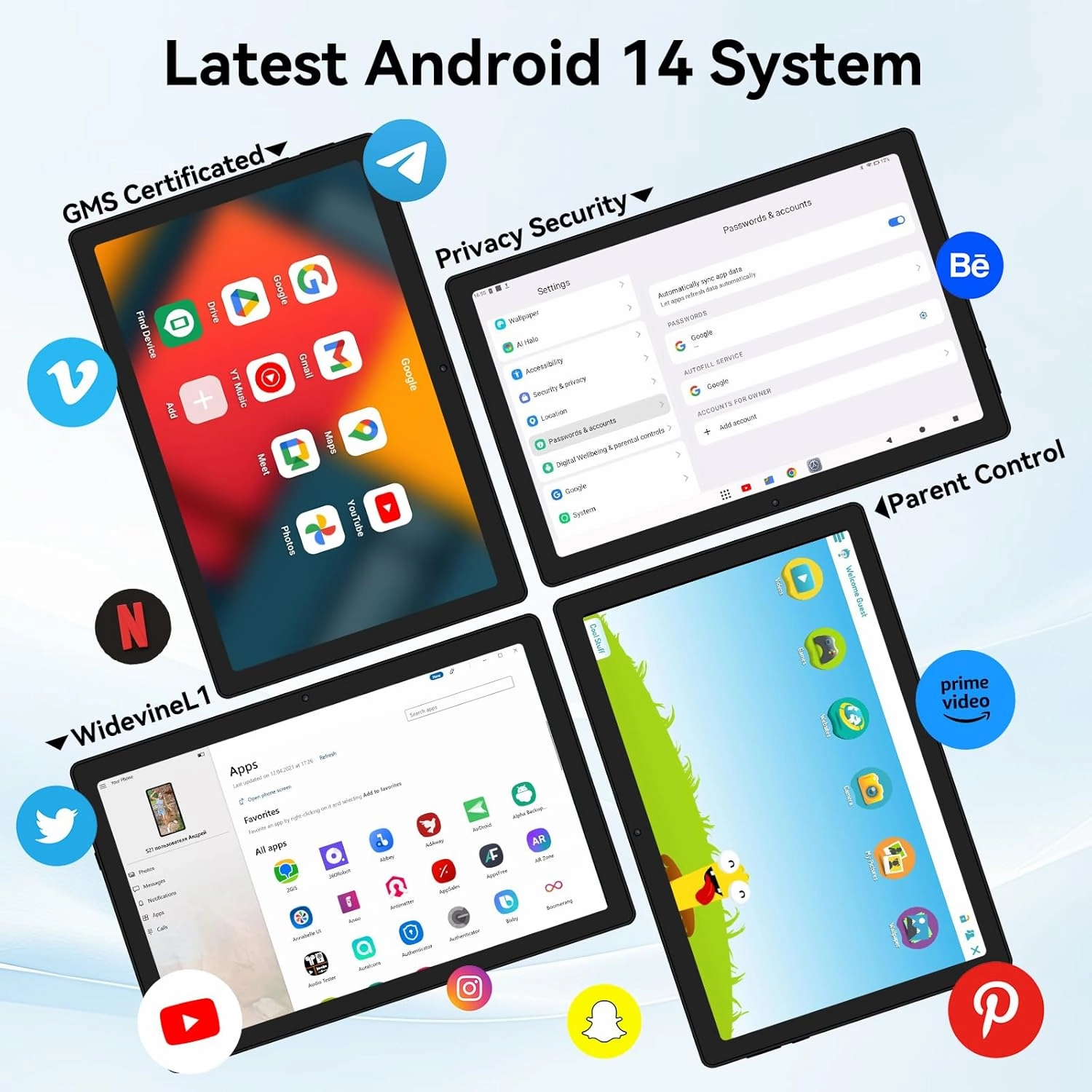 Tablet, Android Tablet, 16GB RAM 128GB ROM 1TB Expansion, 8-Core Processor, Android 14, 11 inch 1280x800 FHD Touch Screen, Widevine L1, Dynamic Halo, Dual Camera, WiFi6,BT5.3, 6800mAh Battery