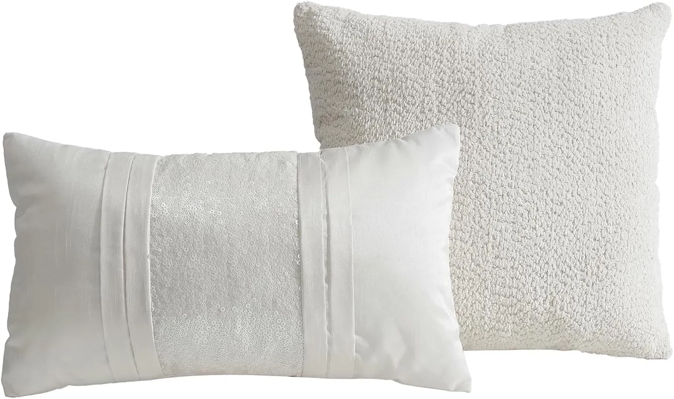 Tahari Home - Comforter Set, Jacquard 5-Piece Bedding with Matching Shams & Decorative Pillows, Ideal for All Seasons (Sterling Bright White, King)