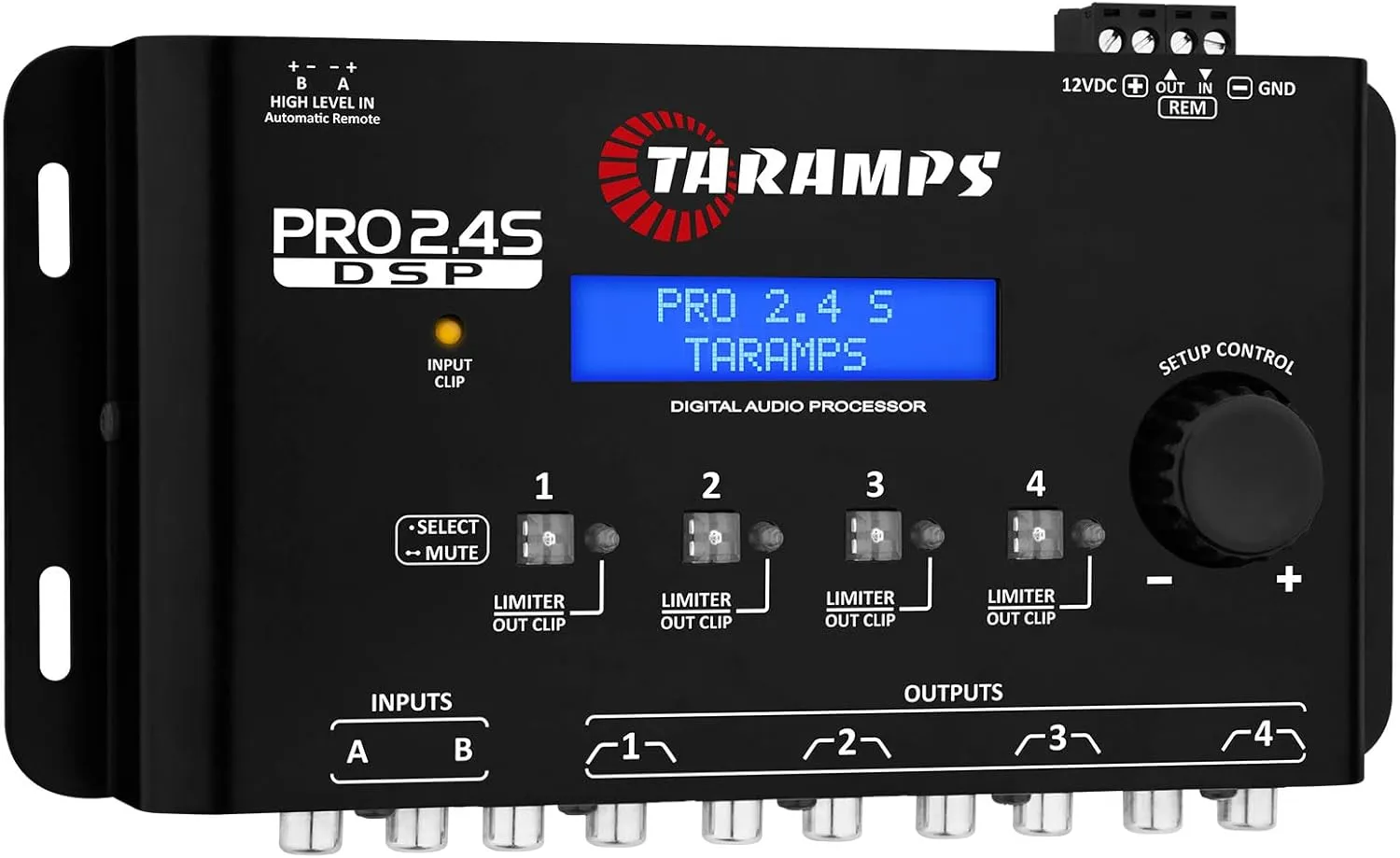 Taramps Pro 2.4S DSP Crossover full Digital Signal Processor and Equalizer with sequencer 15-band Graphic Equalization 12 preset EQ 2-Channel in and 4-Channel Out