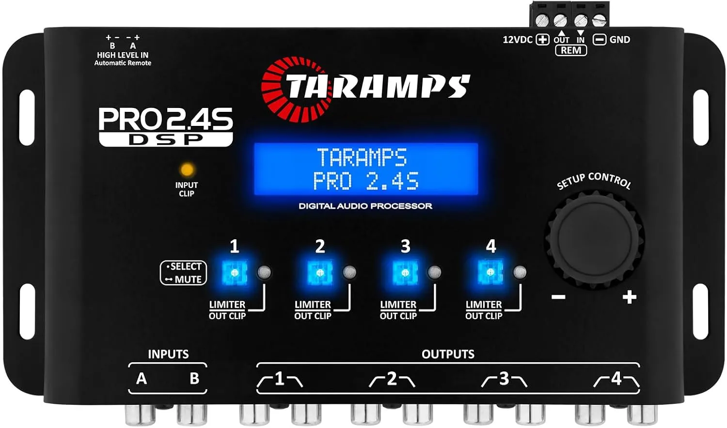 Taramps Pro 2.4S DSP Crossover full Digital Signal Processor and Equalizer with sequencer 15-band Graphic Equalization 12 preset EQ 2-Channel in and 4-Channel Out