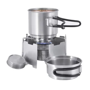 Tatonka Alcohol burner stove set outdoor cooking kit stainless steel pot stand