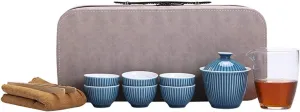 Tea Set Portable Travel Tea Set Classic Ceramic Tea Sets Package Includes Gaiwan Teacups Communal Cup Tea Clip Towel Portable Travel Bag Tea Maker Set Tea Pot Set