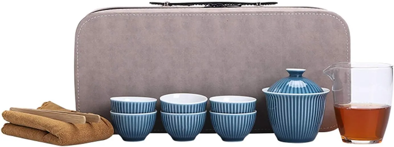 Tea Set Portable Travel Tea Set Classic Ceramic Tea Sets Package Includes Gaiwan Teacups Communal Cup Tea Clip Towel Portable Travel Bag Tea Maker Set Tea Pot Set