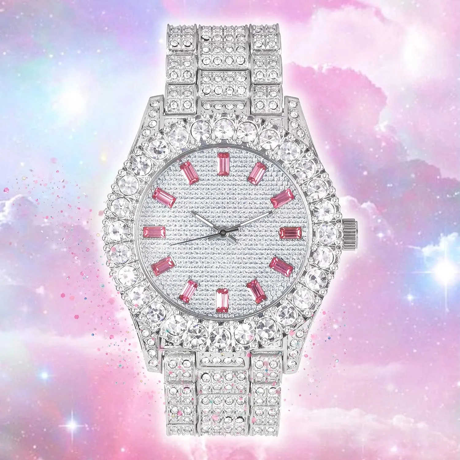Techno Pave Womens 44mm Iced Solitaire Bezel Watch