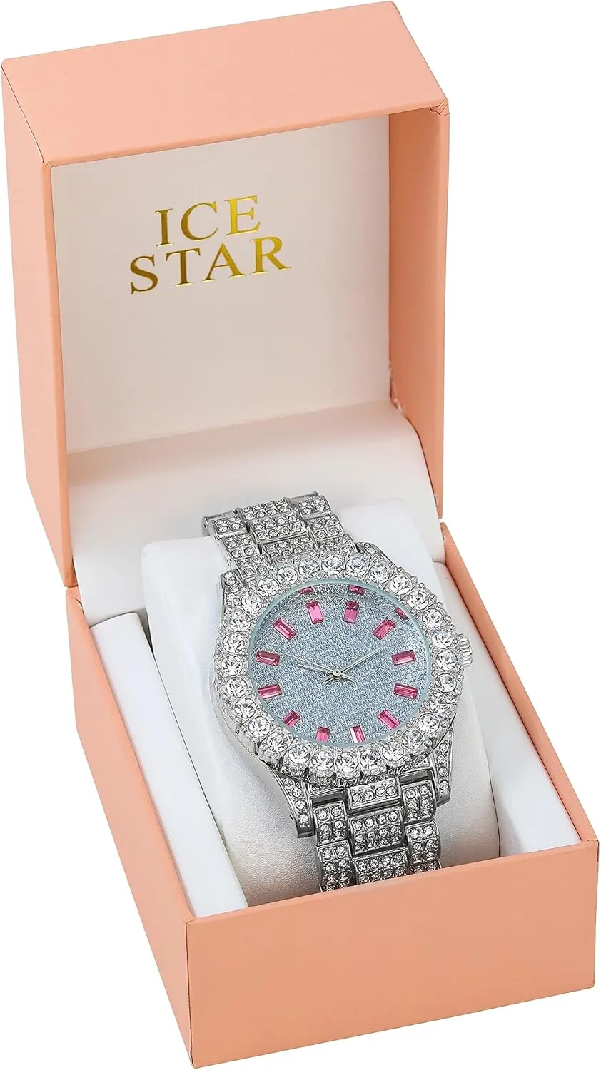 Techno Pave Womens 44mm Iced Solitaire Bezel Watch