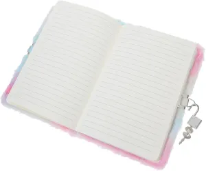 TEHAUX Cute Plush Cat Notebook with Lock Fuzzy Journal for Boys and Girls Tie-dye Writing Pad with Blank Pages Adorable Animal Diary for Creative Writing and Drawing
