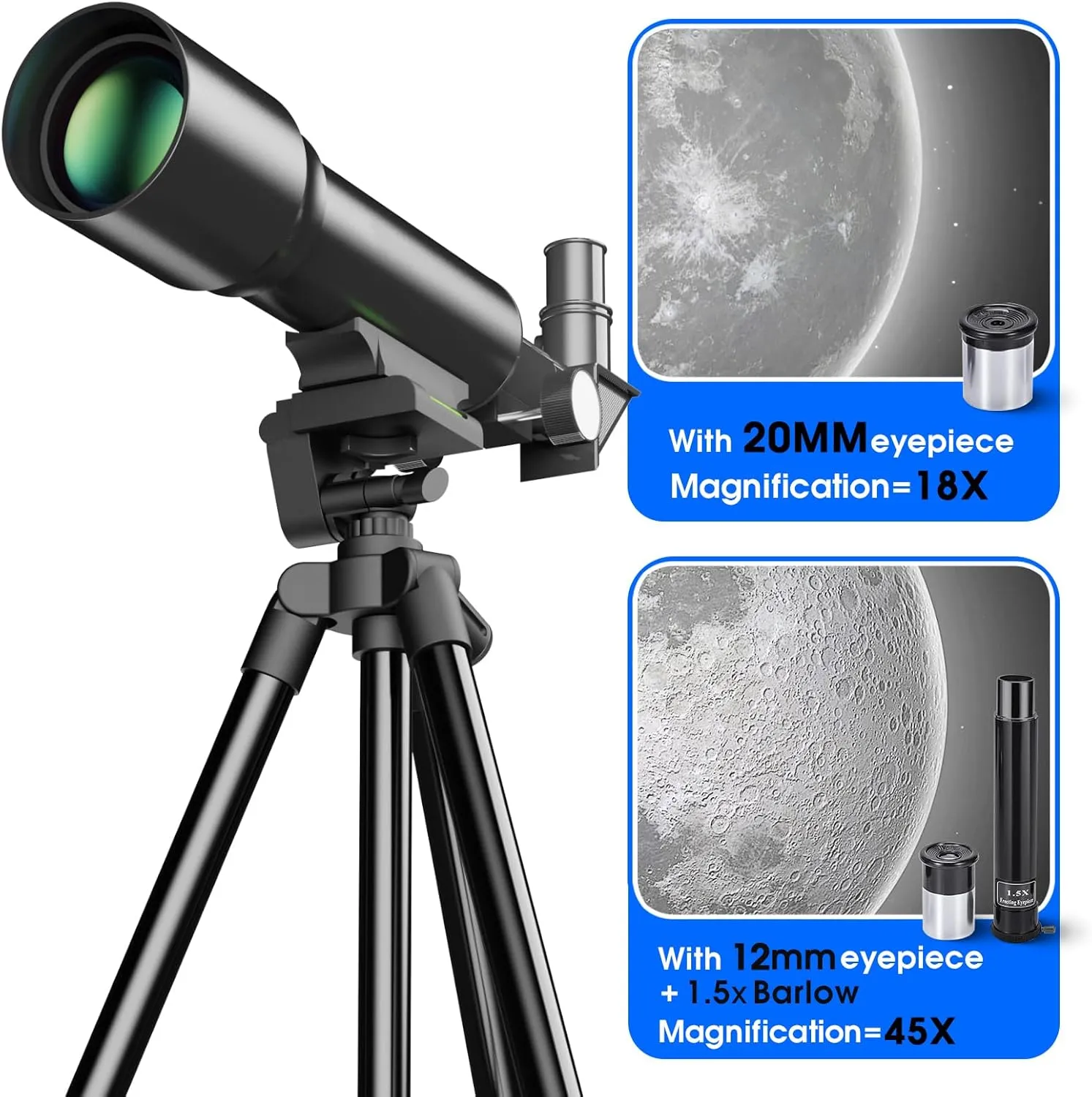 Telescope Kids 50mm Aperture 360mm AZ Astronomical Portable Telescope for Kids Adults Beginners with Tripod Black