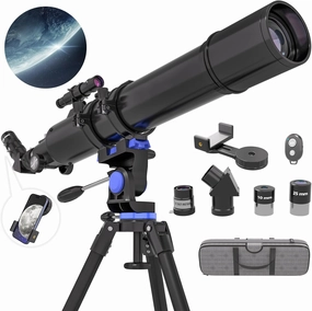 Telescope, 90mm Aperture 800mm Telescopes for Adults Astronomy High Powered,Multi-Coated Portable Professional Refractor Telescopes for Kids & Beginners with Phone Adapter,Travel Carry Bag（Black