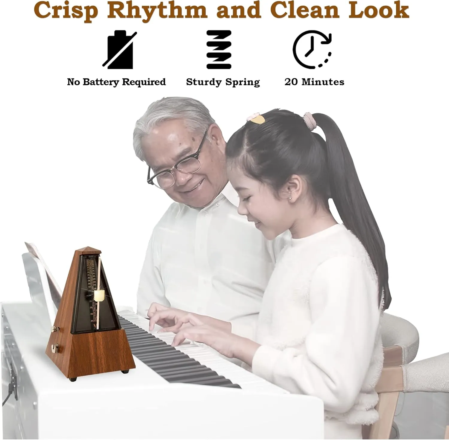 Tempi Metronome for Musicians - Mechanical Metronome for Piano, Metronome for Guitar/Violin or Metronome Music for Adults and Kids (Plastic Brown Grain Veneer)