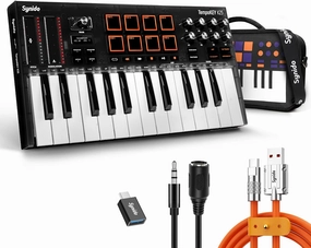 TempoKEY K25 USB C MIDI Keyboard Controller Mini 25 Key with 8 Drum Pads, Professional Small Midi Keyboard with Velocity-sensitive, OLED Screen, Beat Maker Machine for Music Production, Black