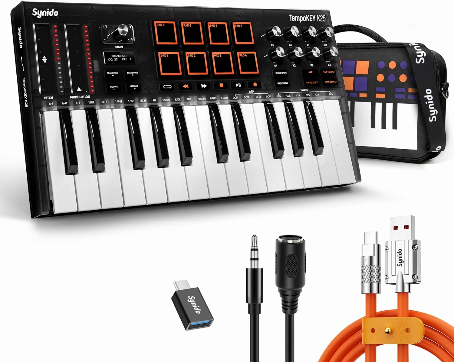 TempoKEY K25 USB C MIDI Keyboard Controller Mini 25 Key with 8 Drum Pads, Professional Small Midi Keyboard with Velocity-sensitive, OLED Screen, Beat Maker Machine for Music Production, Black