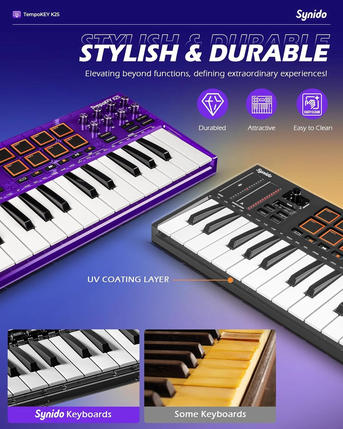TempoKEY K25 USB C MIDI Keyboard Controller Mini 25 Key with 8 Drum Pads, Professional Small Midi Keyboard with Velocity-sensitive, OLED Screen, Beat Maker Machine for Music Production, Black