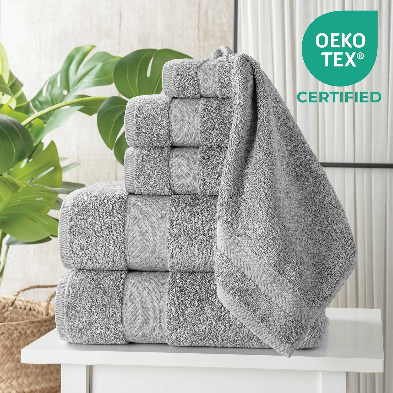 TEXTILOM 100% Turkish Cotton 6 Pcs Bath Towel Set, Luxury Bath Towels for Bathroom, Soft & Absorbent Bathroom Towels Set (2 Bathtowels, 2 Hand Towels, 2 Washcloths)- Grey