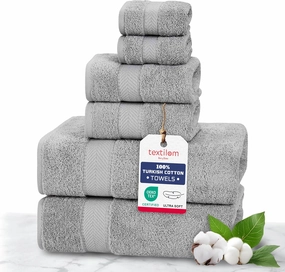 TEXTILOM 100% Turkish Cotton 6 Pcs Bath Towel Set, Luxury Bath Towels for Bathroom, Soft & Absorbent Bathroom Towels Set (2 Bathtowels, 2 Hand Towels, 2 Washcloths)- Grey