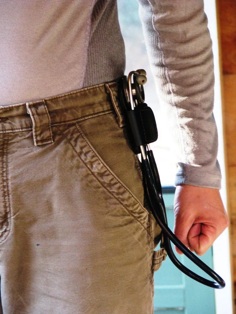 The BATCLIP (black) - Premium leather handmade clip-on stethoscope hip holder; no more neck carrying, loss, or misplacement. Proudly carry your high-end stethoscope with taste and style.