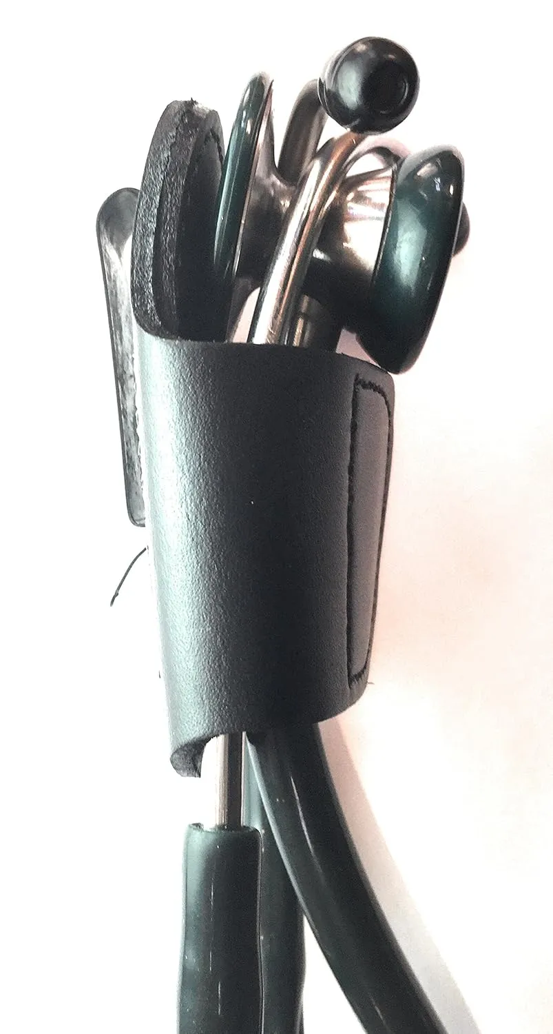 The BATCLIP (black) - Premium leather handmade clip-on stethoscope hip holder; no more neck carrying, loss, or misplacement. Proudly carry your high-end stethoscope with taste and style.