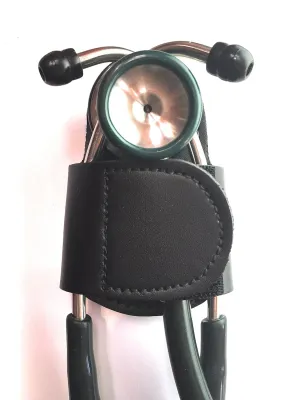 The BATCLIP (black) - Premium leather handmade clip-on stethoscope hip holder; no more neck carrying, loss, or misplacement. Proudly carry your high-end stethoscope with taste and style.