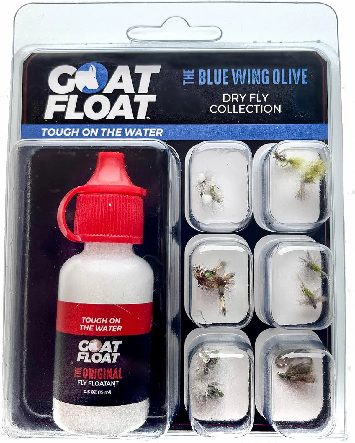 The Blue Wing Olive Premium Dry Fly Collection - 12 Goat Float Flies, 5X Leader, & The Original Dry Fly Floatant Included Includes Blue Wing Olive and Pale Morning Dun Patterns
