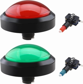 The Lord of the Tools 2PCS 100mm Big Dome 12V LED Illuminated Push Buttons with Micro Switch for Arcade Machine Video Games Parts (Red & Green)