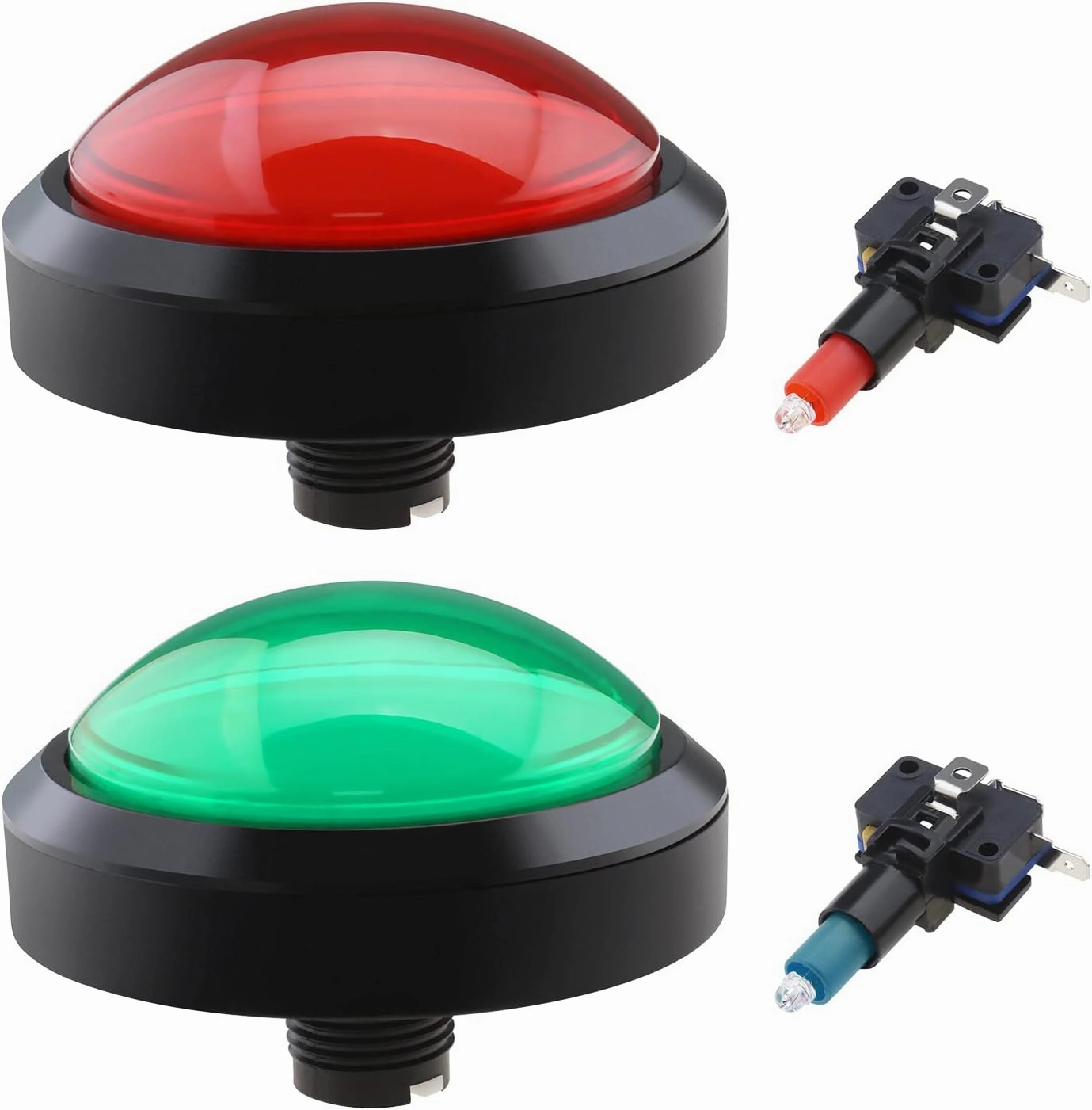 The Lord of the Tools 2PCS 100mm Big Dome 12V LED Illuminated Push Buttons with Micro Switch for Arcade Machine Video Games Parts (Red & Green)