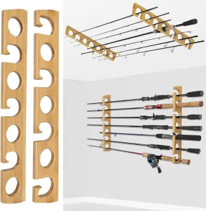 THKFISH Fishing Rod Racks Fishing Rod Holders for Garage Wood Fishing Pole Wall Rack Store 7/6 Fishing Rod Combos,Baitcasting Spinning Reels Rod Storage