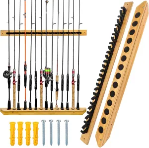 THKFISH Fishing Rod Racks Fishing Rod Holders for Garage Wood Fishing Pole Wall Rack Store 7/6 Fishing Rod Combos,Baitcasting Spinning Reels Rod Storage