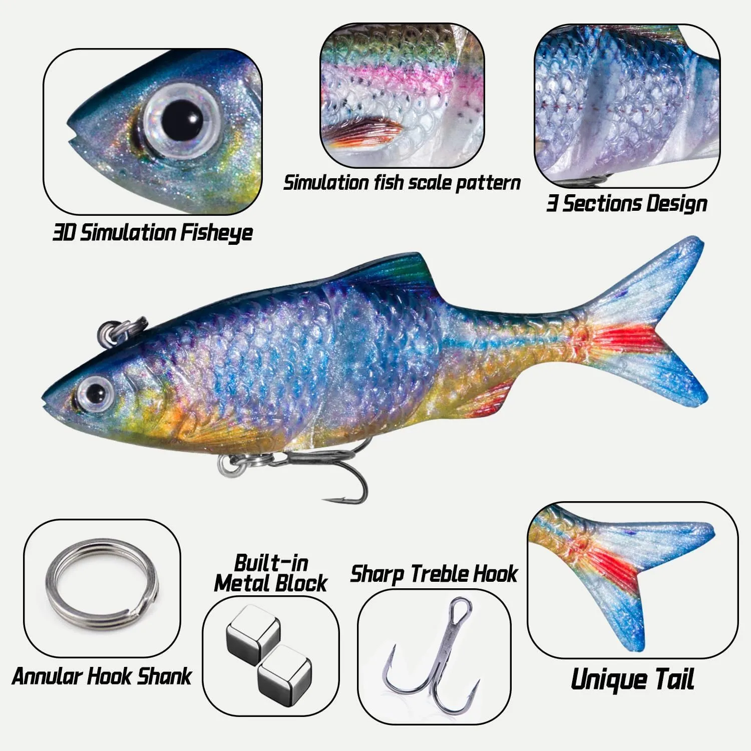 Three-Section Bionic Fishing Lure, Full-Water Series, BKK Treble Hooks & Sinking Design – Ideal for Bass, Trout, Freshwater and Saltwater Fishing