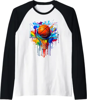 Tie Dye Basketball Ball Hoop Slam Dunk Dribbling Graphic Tee Raglan Baseball Tee