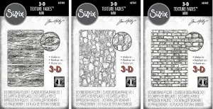Tim Holtz Sizzix 3D Texture Fades Embossing Folders - Mini Lumber, Mini Cobblestone and Mini Brickwork - 3 Item Bundle