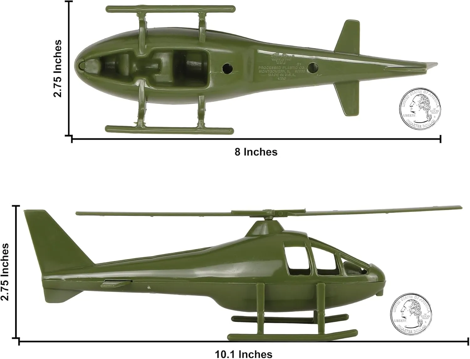 TimMee Air Support Helicopters - 2pc OD Green Plastic Army Men Choppers US Made