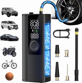 Tire Inflator Portable Air Compressor, Cordless Air Pump for Car Tires with Digital Pressure Gauge, 150 PSI Fast Tire Inflator for Car, Motorcycle, Bicycle - LED Light and Auto Shut-Off