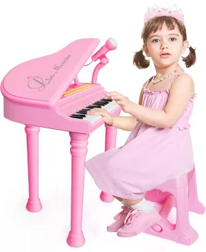 Todddler Piano Toys for Girls - 31 Keys Baby Piano with Sound, Lights, Music, Microphone and Stool, Christmas Birthday Gifts for 1 2 3 4 5  Year Old Girls