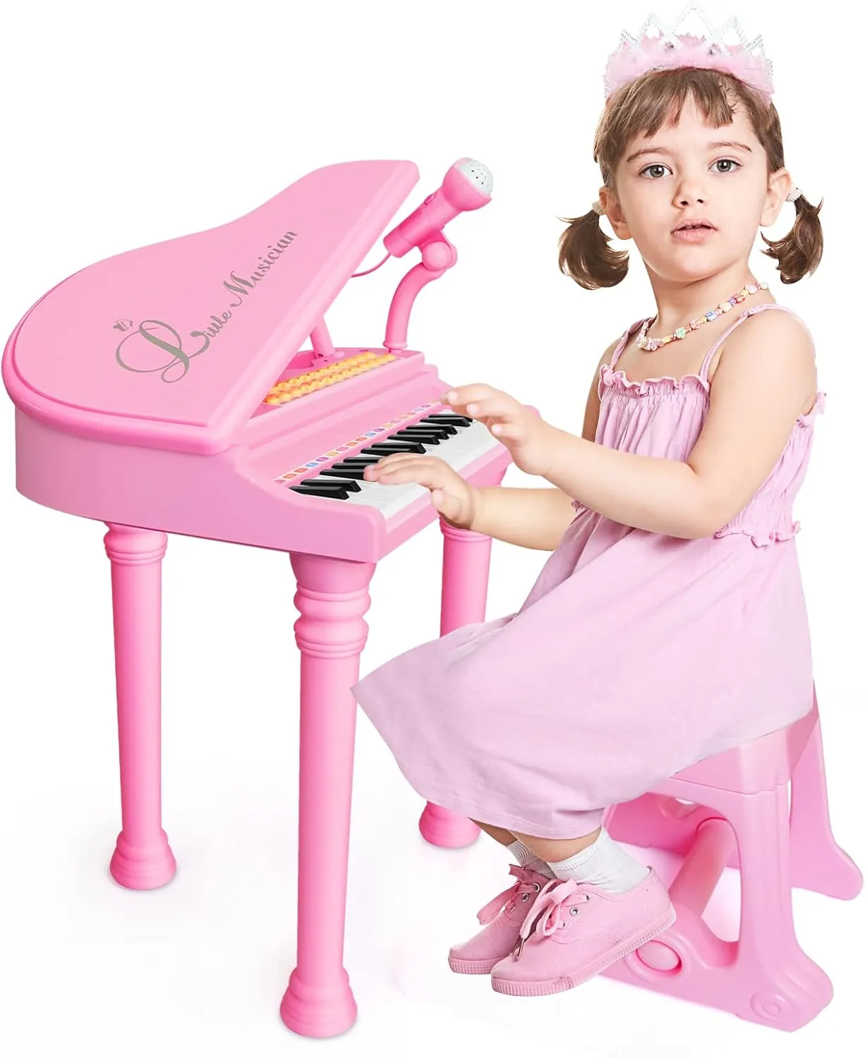 Todddler Piano Toys for Girls - 31 Keys Baby Piano with Sound, Lights, Music, Microphone and Stool, Christmas Birthday Gifts for 1 2 3 4 5  Year Old Girls