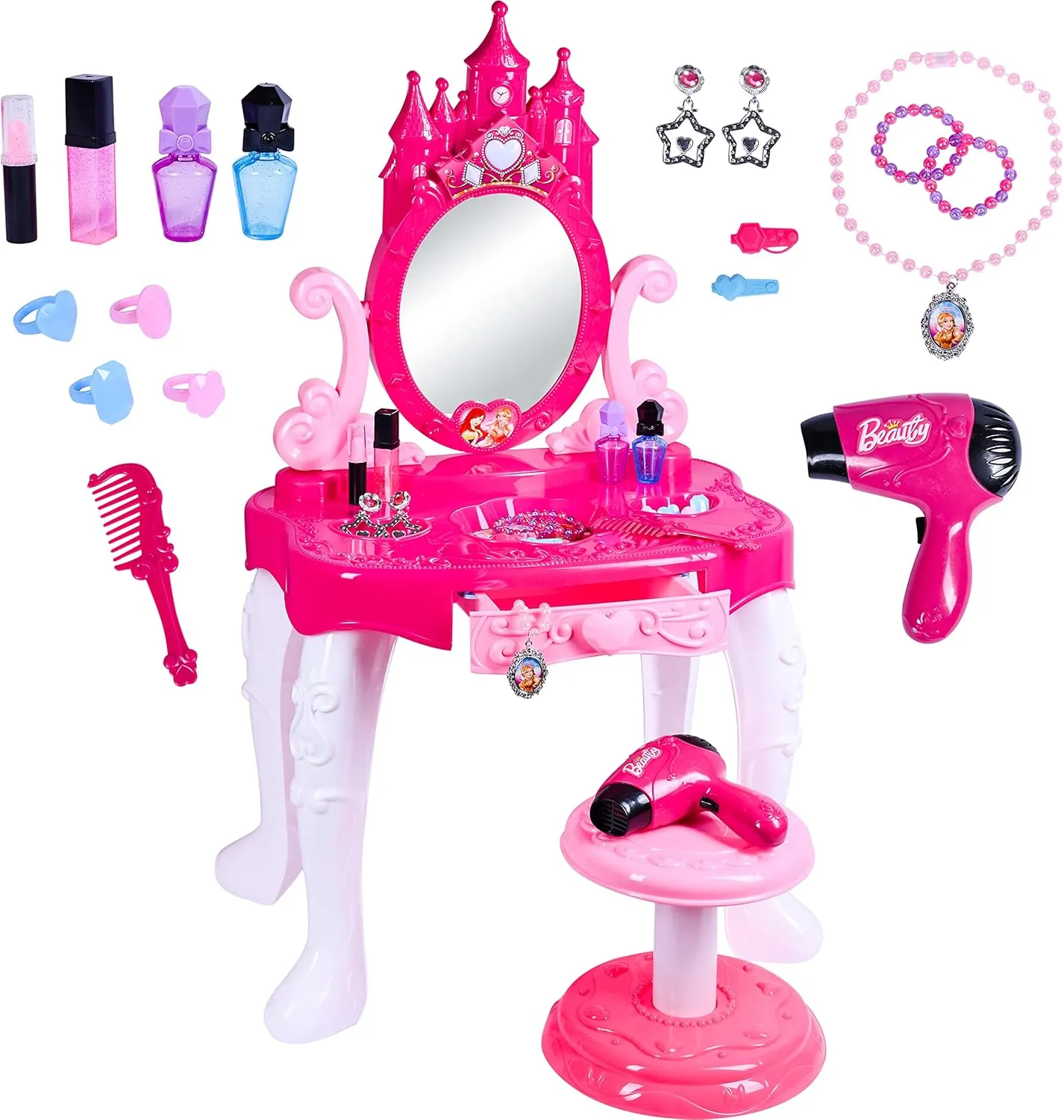 Toddler Vanity Set Play for Girls Vanity Playset with Mirror and Makeup Table for Kids Beauty Set with Fashion & Makeup Accessories