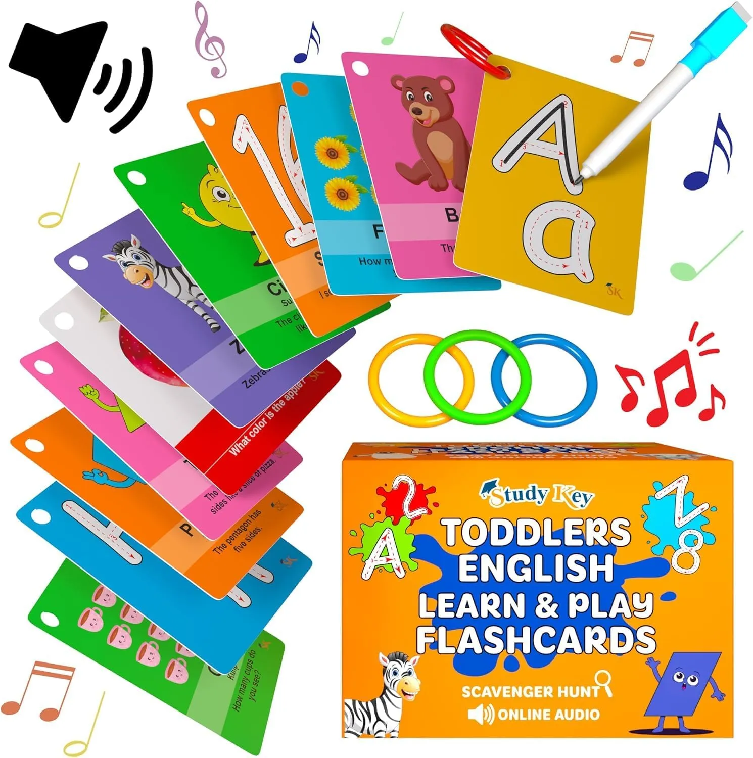 Toddlers English Phonics Flash Cards - Sight Words Flash Cards for Kindergarten - Shapes, Animals, Fruits, Colors, Numbers, & ABC Flashcards for Toddlers Age 3 