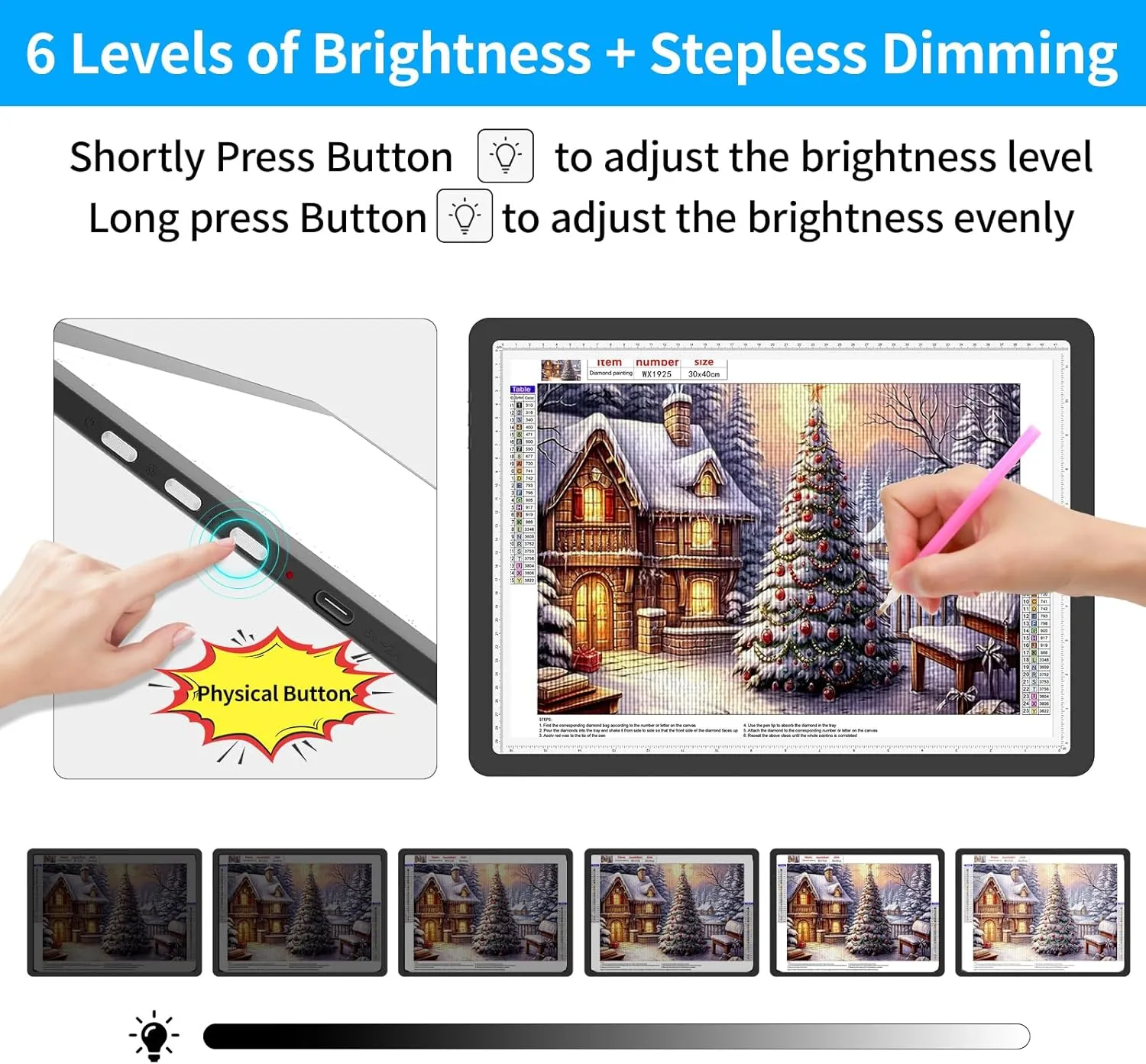 TOHETO Rechargeable A3 Light Pad for Diamond Painting, Ultra Bright Tracing Light Box for Drawing, Wireless Lightbox for Tracing and Drawing, Cordless Diamond Art Light Board for Sketching (Black)