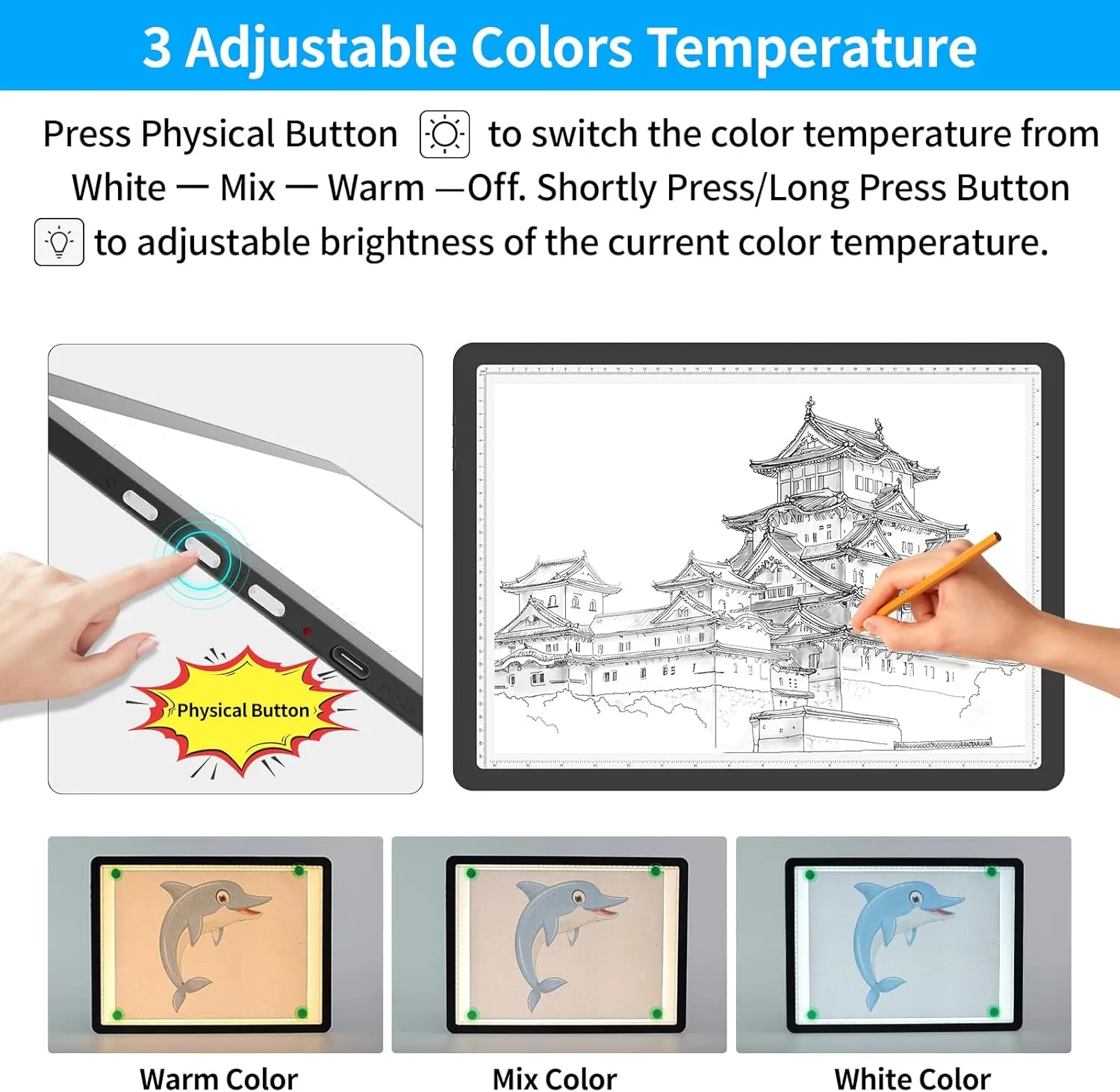 TOHETO Rechargeable A3 Light Pad for Diamond Painting, Ultra Bright Tracing Light Box for Drawing, Wireless Lightbox for Tracing and Drawing, Cordless Diamond Art Light Board for Sketching (Black)