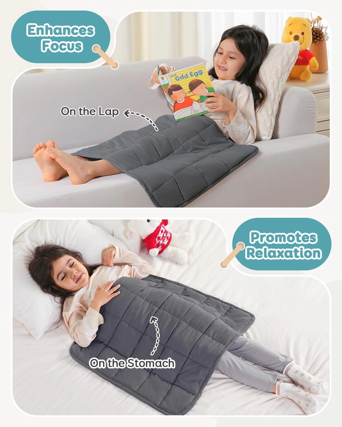 Topblan 2 lb Weighted Blanket, 19" x 21" Weighted Lap Pad, Soft Breathable Premium Glass Bead Filling for Calming, Machine Washable, Dark Grey