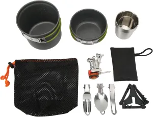 Topyond Portable Outdoor Camping Cookware Set with Easy Storage Stainless Steel Fork, Knife, Spoon, Cup, Frying Pan, Soup Boiler, Stand, Suitable for Camping, Outdoor Cooking, Backpacking