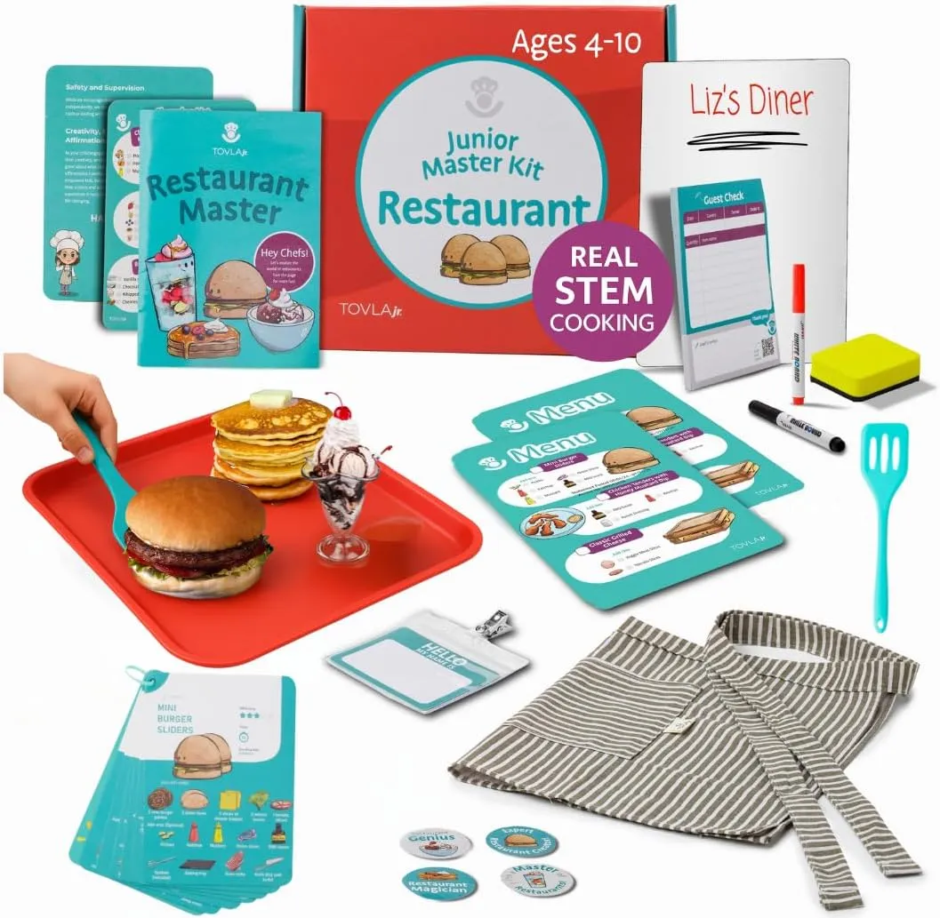 Tovla Jr. Real Restaurant Cooking Set for Kids | Montessori-Inspired STEM Kit for Ages 4  | Hands-On Cooking Tools, Visual Recipe Cards, Educational Gift for Aspiring Chefs